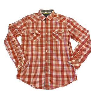 American Rag Orange and White Plaid‎ Long Sleeve Button Down Shirt Sz M